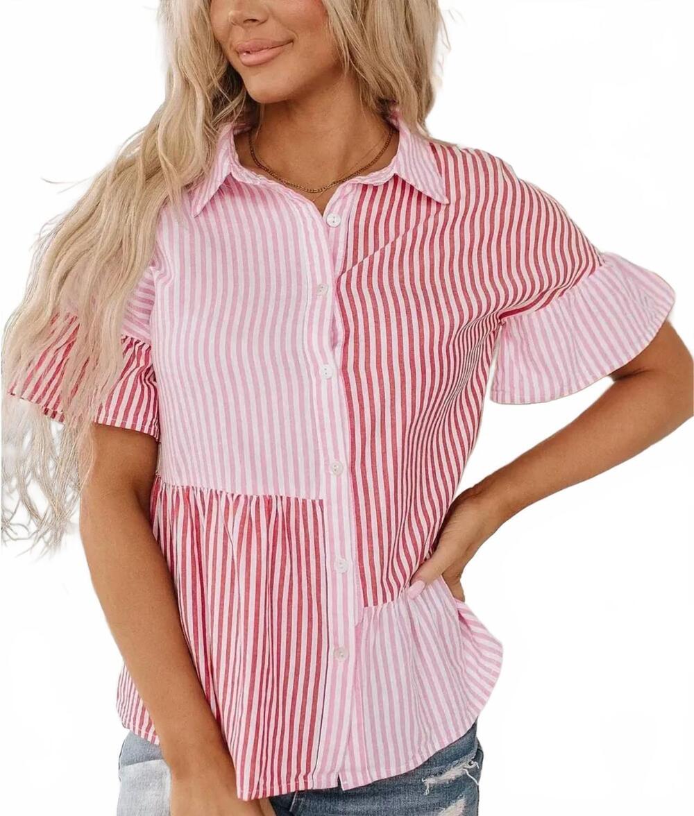 NEW LIAM & COMPANY alani button up shirt in pink red